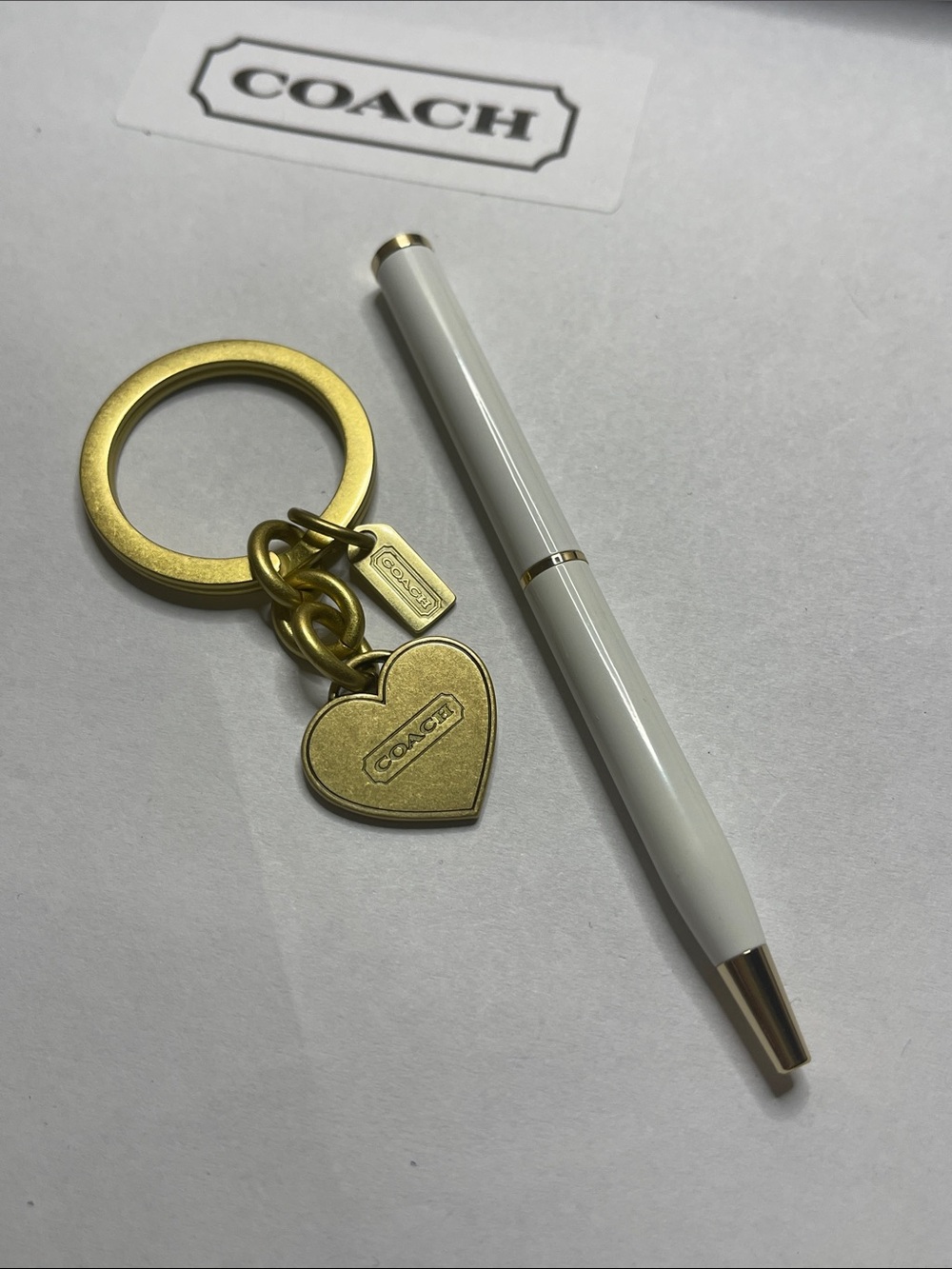 Coach Gold Heart Keyring with Branded Tag and Coach Pen